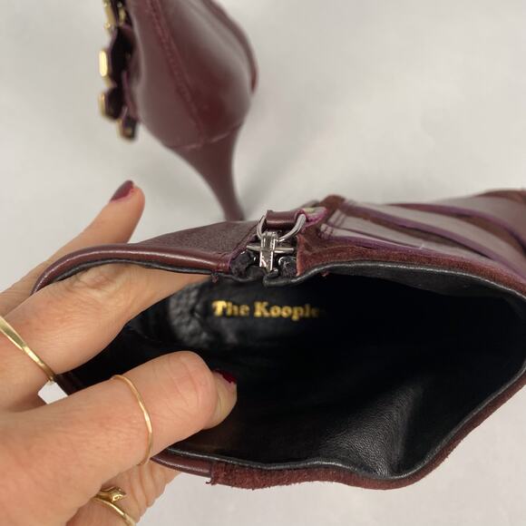 The Kooples Burgundy Oxblood Heeled Buckle Booties 37 - Picture 5 of 7